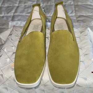 Green suede loafers